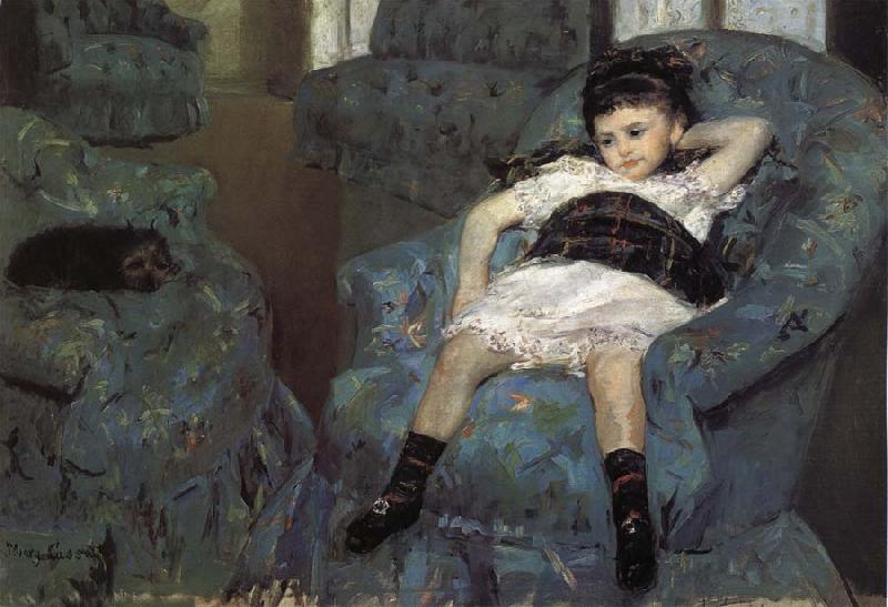 Mary Cassatt The little girl in the blue Sofa oil painting image